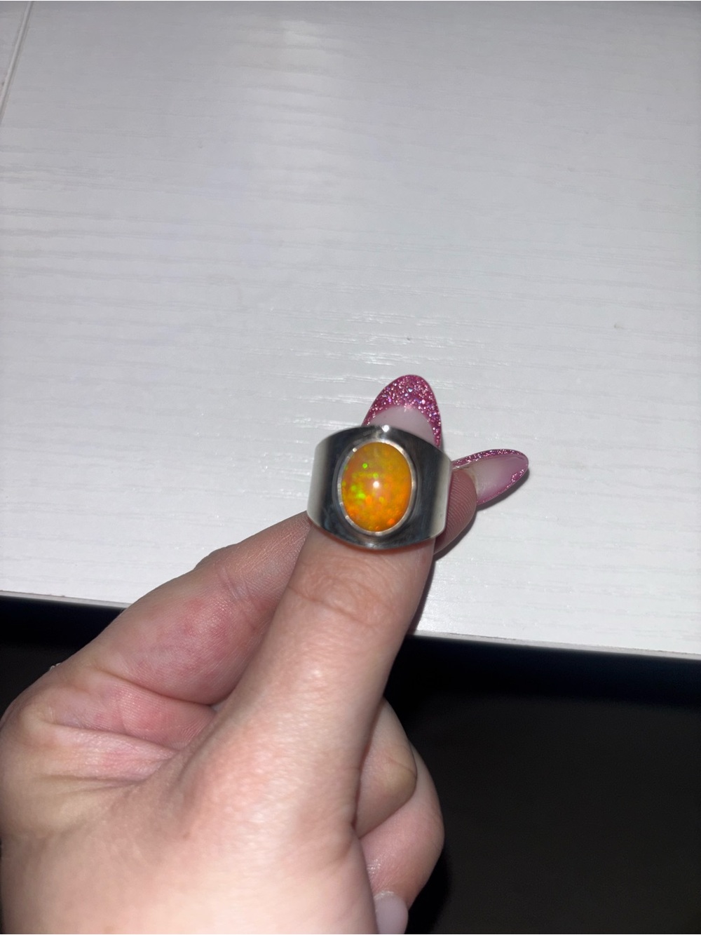 Sterling Silver Statement Ring with Orange Opal Cabochon